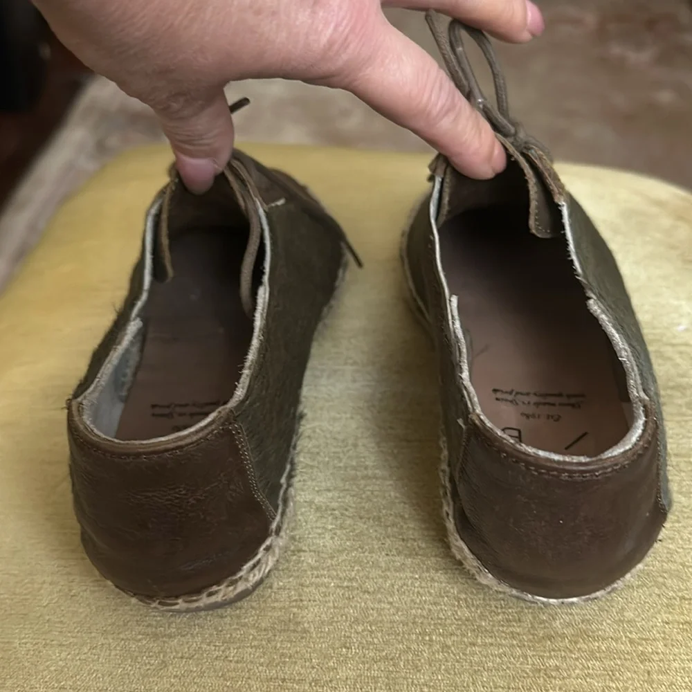Anthropologie KMB Jorinda Espadrille Sneakers Leather Calf Hair Olive Brown Sz 9